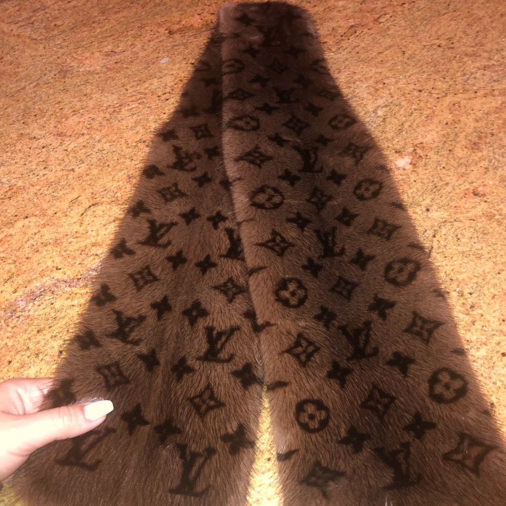 Louis Vuitton Monogram Mink Fur Scarf Stole Wrap
